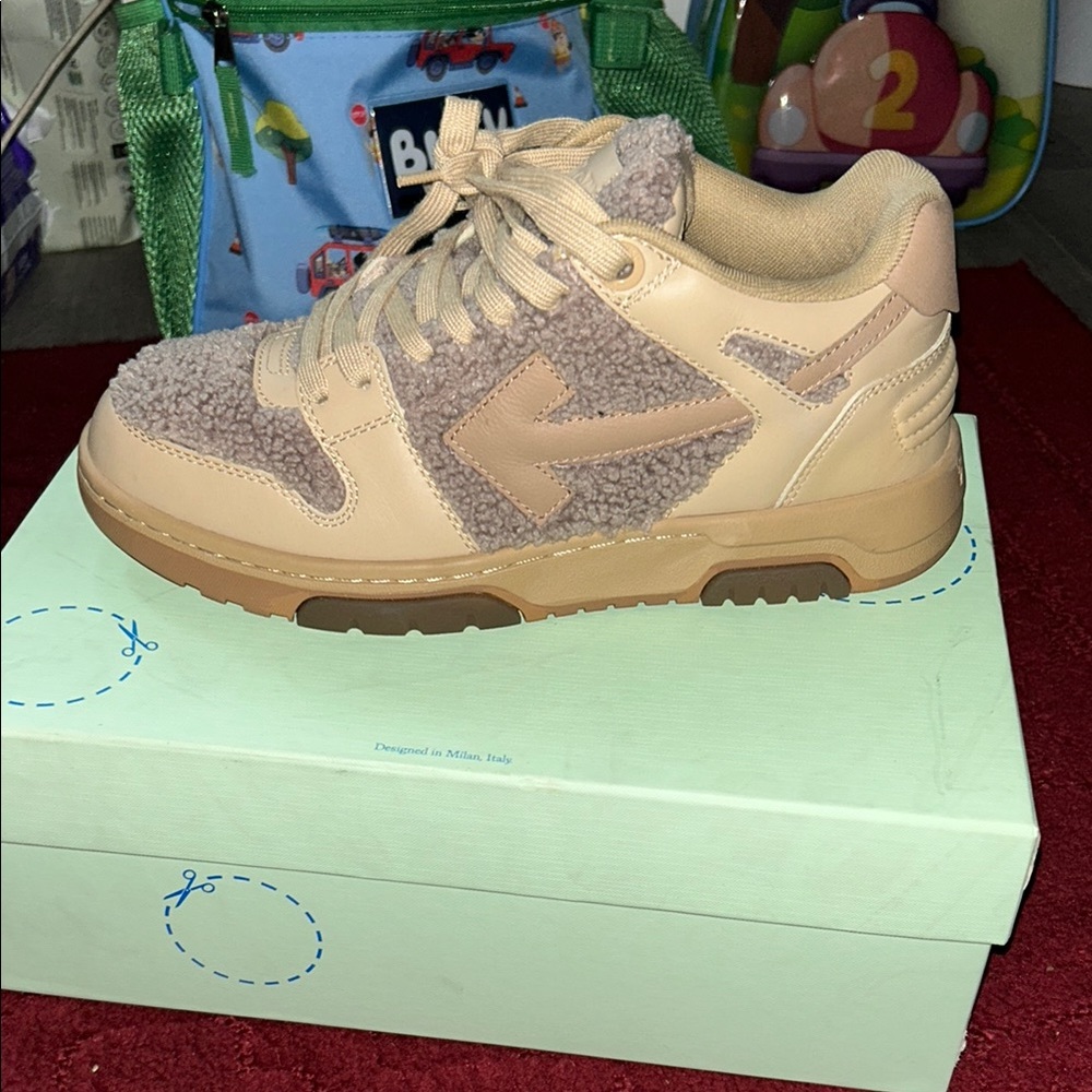 Off-White Cream and Tan Sneakers